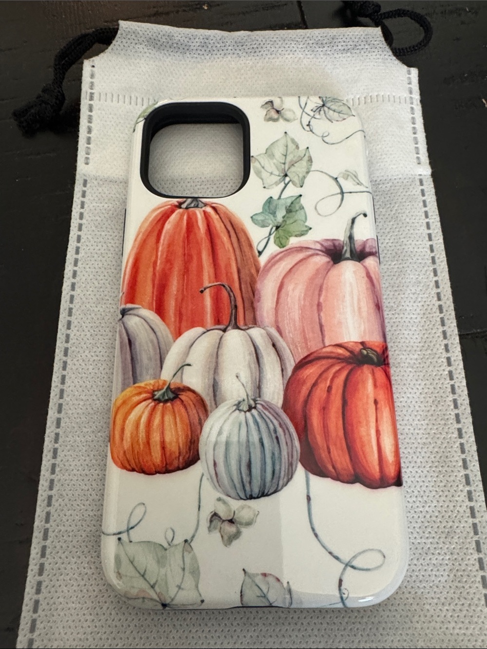 Festive Pumpkin Print Phone Case - White with Orange & Pink Pumpkins
